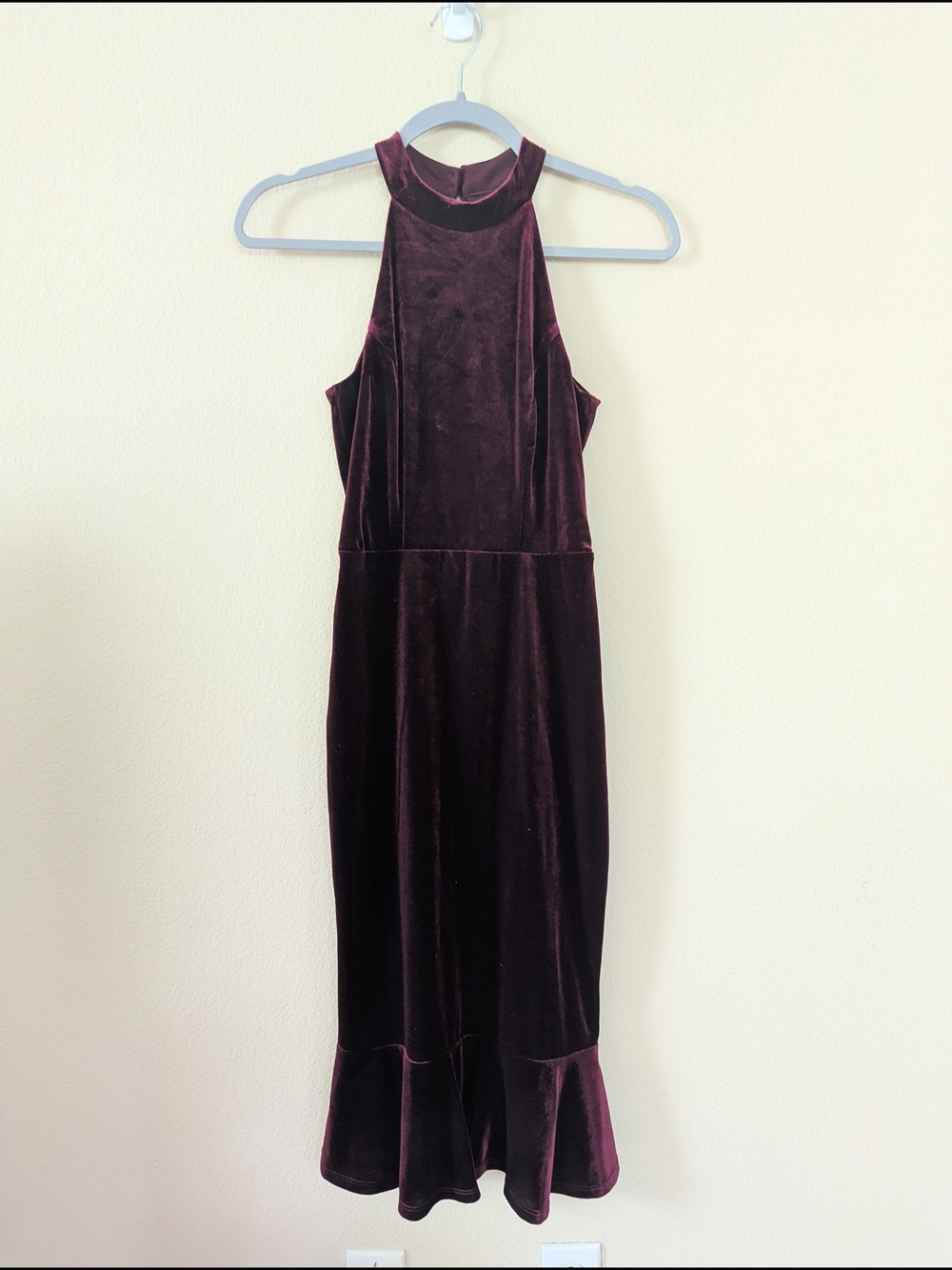 Velvet High-Neck Burgundy Dress